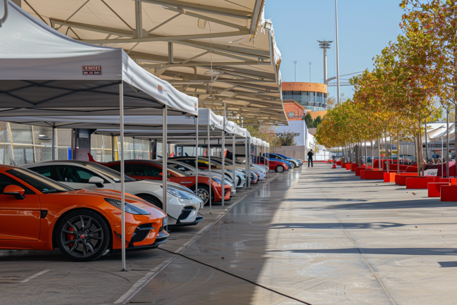 Parked cars as exhibitors lined up under tents ready ef154e58 3402 4f36 993c 85f143df2e33 3